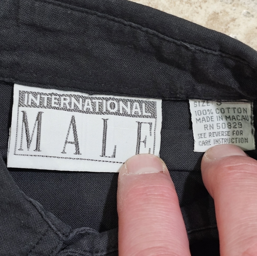 International Male Men Small Black Cotton Pleated Tuxedo Shirt 80s 90s Retro - Picture 4 of 7